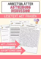Vorschau - Arbeitsblätter - Abtreibung Diskussion Religion Arbeitsblätter mit Fragen + Lösungen Lesetext - Deckblatt