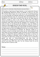 Vorschau - Arbeitsblätter - Benediktiner Regel Religion Arbeitsblätter mit Fragen + Lösungen Lesetext - Seite 1