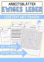 Vorschau - Arbeitsblätter - Ewiges Leben Religion Arbeitsblätter mit Fragen + Lösungen Lesetext - Deckblatt