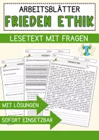 Vorschau - Arbeitsblätter - Frieden Ethik Religion Arbeitsblätter mit Fragen + Lösungen Lesetext - Deckblatt