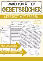 Vorschau - Arbeitsblätter - Gebetsbücher Religion Arbeitsblätter mit Fragen + Lösungen Lesetext - Deckblatt