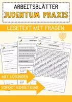 Vorschau - Arbeitsblätter - Judentum Praxis Religion Arbeitsblätter mit Fragen + Lösungen Lesetext - Deckblatt