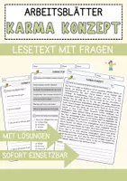 Vorschau - Arbeitsblätter - Karma Konzept Religion Arbeitsblätter mit Fragen + Lösungen Lesetext - Deckblatt
