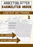 Vorschau - Arbeitsblätter - Karmeliten Orden Religion Arbeitsblätter mit Fragen + Lösungen Lesetext - Deckblatt