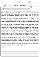 Vorschau - Arbeitsblätter - Karmeliten Orden Religion Arbeitsblätter mit Fragen + Lösungen Lesetext - Seite 1