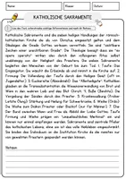 Vorschau - Arbeitsblätter - Katholische Sakramente Religion Arbeitsblätter mit Fragen + Lösungen Lesetext - Seite 1