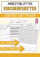Vorschau - Arbeitsblätter - Kirchenfenster Religion Arbeitsblätter mit Fragen + Lösungen Lesetext - Deckblatt