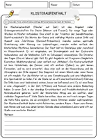 Vorschau - Arbeitsblätter - Klosteraufenthalt Religion Arbeitsblätter mit Fragen + Lösungen Lesetext - Seite 1