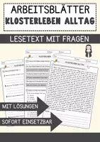 Vorschau - Arbeitsblätter - Klosterleben Alltag Religion Arbeitsblätter mit Fragen + Lösungen Lesetext - Deckblatt