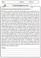Vorschau - Arbeitsblätter - Klosterleben Alltag Religion Arbeitsblätter mit Fragen + Lösungen Lesetext - Seite 1