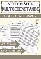 Vorschau - Arbeitsblätter - Kultgegenstände Religion Arbeitsblätter mit Fragen + Lösungen Lesetext - Deckblatt