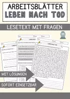 Vorschau - Arbeitsblätter - Leben nach Tod Religion Arbeitsblätter mit Fragen + Lösungen Lesetext - Deckblatt