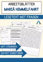 Vorschau - Arbeitsblätter - Mariä Himmelfahrt Religion Arbeitsblätter mit Fragen + Lösungen Lesetext - Deckblatt