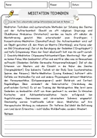 Vorschau - Arbeitsblätter - Meditation Techniken Religion Arbeitsblätter mit Fragen + Lösungen Lesetext - Seite 1