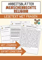 Vorschau - Arbeitsblätter - Menschenrechte Religion Religion Arbeitsblätter mit Fragen + Lösungen Lesetext - Deckblatt