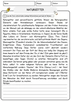 Vorschau - Arbeitsblätter - Naturgötter Religion Arbeitsblätter mit Fragen + Lösungen Lesetext - Seite 1