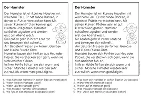 Vorschau - Arbeitsblätter - Der Hamster - Sachtexte | Haustiere - für Hefteinträge - Leseverständnis Klasse 1 & 2 - Seite 1