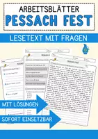 Vorschau - Arbeitsblätter - Pessach Fest Religion Arbeitsblätter mit Fragen + Lösungen Lesetext - Deckblatt