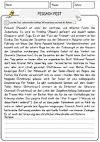 Vorschau - Arbeitsblätter - Pessach Fest Religion Arbeitsblätter mit Fragen + Lösungen Lesetext - Seite 1