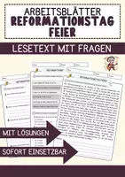Vorschau - Arbeitsblätter - Reformationstag Feier Religion Arbeitsblätter mit Fragen + Lösungen Lesetext - Deckblatt