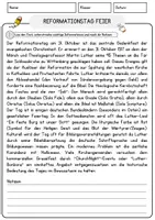 Vorschau - Arbeitsblätter - Reformationstag Feier Religion Arbeitsblätter mit Fragen + Lösungen Lesetext - Seite 1