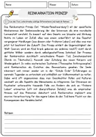 Vorschau - Arbeitsblätter - Reinkarnation Prinzip Religion Arbeitsblätter mit Fragen + Lösungen Lesetext - Seite 1