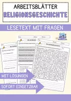 Vorschau - Arbeitsblätter - Religionsgeschichte Religion Arbeitsblätter mit Fragen + Lösungen Lesetext - Deckblatt