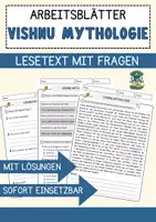 Vorschau - Arbeitsblätter - Vishnu Mythologie Religion Arbeitsblätter mit Fragen + Lösungen Lesetext - Deckblatt