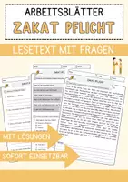 Vorschau - Arbeitsblätter - Zakat Pflicht Religion Arbeitsblätter mit Fragen + Lösungen Lesetext - Deckblatt