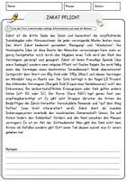 Vorschau - Arbeitsblätter - Zakat Pflicht Religion Arbeitsblätter mit Fragen + Lösungen Lesetext - Seite 1