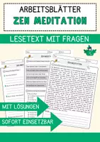 Vorschau - Arbeitsblätter - Zen Meditation Religion Arbeitsblätter mit Fragen + Lösungen Lesetext - Deckblatt