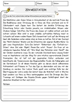 Vorschau - Arbeitsblätter - Zen Meditation Religion Arbeitsblätter mit Fragen + Lösungen Lesetext - Seite 1