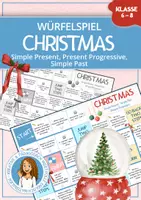 Vorschau - Spiele - SIMPLE PRESENT - SIMPLE PAST - PRESENT PROGRESSIVE 🎲 Weihnachten/Christmas - Würfelspiel - Deckblatt