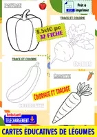 Aperçu - Matériel pour travaux manuels / dessin - Cartes éducatives de légumes : trace et colorie - Page de couverture