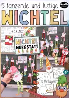 Vorschau - Mal- und Bastelvorlagen - 5 tanzende Wichtel - Bastelvorlagen / Wichtelwerkstatt / Winter / Weihnachten - Deckblatt