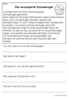 Vorschau - Arbeitsblätter - Drei Fantasiegeschichten Winter - Schneekugel, Igel, Pinguin | Leseverständnis Klasse 1 & 2 - Seite 1