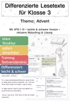 Vorschau - Arbeitsblätter - Differenzierte Lesetexte Advent – Klasse 3 - Deckblatt
