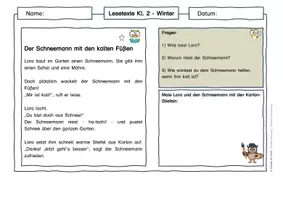 Vorschau - Arbeitsblätter - „Lesetexte Winter – Klasse 2 | differenziert - Seite 1