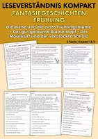 Vorschau - Arbeitsblätter - Drei Fantasiegeschichten Frühling - Biene, Blumentopf, Maulwurf | Leseverständnis Klasse 1 & 2 - Deckblatt