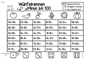 Vorschau - Arbeitsblätter - Würfelrennen plus/minus bis 100 Arbeitsblatt und interaktive PDF (#homeschooling) - Seite 2