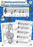 Vorschau - Arbeitsblätter - Noten Namen lernen zur Weihnachtszeit, Violinschlüssel geheime Noten entschlüsseln - Deckblatt