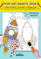 Vorschau - Arbeitsblätter - Pop art Neujahrsrakete 2026 🚀 🎉 - zum ausmalen 🎨 / Sketchnotes - Deckblatt