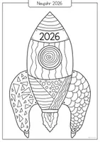 Vorschau - Arbeitsblätter - Pop art Neujahrsrakete 2026 🚀 🎉 - zum ausmalen 🎨 / Sketchnotes - Seite 1
