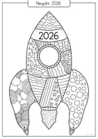 Vorschau - Arbeitsblätter - Pop art Neujahrsrakete 2026 🚀 🎉 - zum ausmalen 🎨 / Sketchnotes - Seite 3