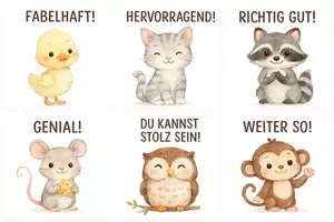 Vorschau - Bildkarten - ⭐ Lobkarten für die Grundschule – Süße Aquarell-Tiere | GRATIS DOWNLOAD ⭐ - Seite 2