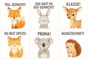 Vorschau - Bildkarten - ⭐ Lobkarten für die Grundschule – Süße Aquarell-Tiere | GRATIS DOWNLOAD ⭐ - Seite 1