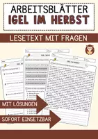 Vorschau - Arbeitsblätter - Igel im Herbst Arbeitsblätter mit Fragen + Lösungen Lesetraining Lesen - Deckblatt