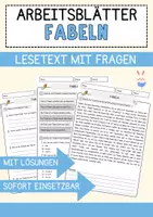 Vorschau - Arbeitsblätter - Fabeln Arbeitsblätter mit Fragen + Lösungen Lesetraining Lesen - Deckblatt