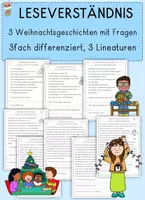 Vorschau - Arbeitsblätter - Leseverständnis Weihnachtsgeschichten mit Fragen, differenziert, Klasse 2, 3, 4 - Deckblatt