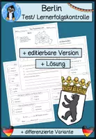 Vorschau - Arbeitsblätter - Berlin – Test / Lernzielkontrolle Sachunterricht | Hauptstadt, Bezirke, Sehenswürdigkeiten | Arbeitsblatt + Lösung + editierbare Version + Differenzierung - Deckblatt